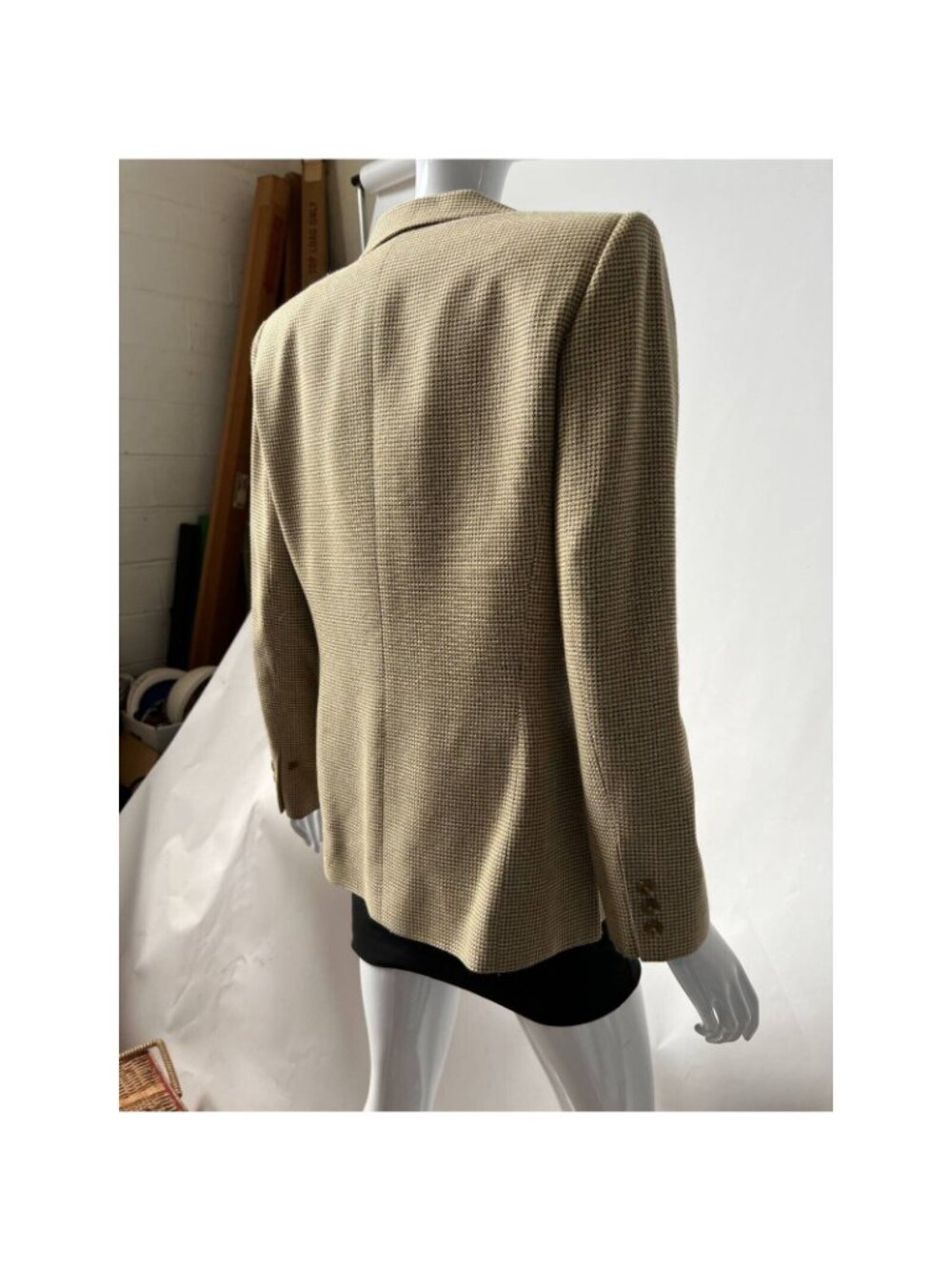 Linda Allard Ellen Tracy Vintage Petite Blazer Beige Houndstooth Wool Silk Blend - Picture 10 of 12